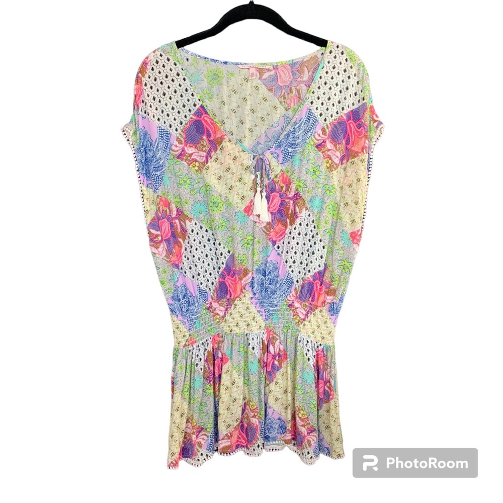 Victorias Secret S Relaxed Pink Green Blue Mixed Print Patchwork Swim Cover Up